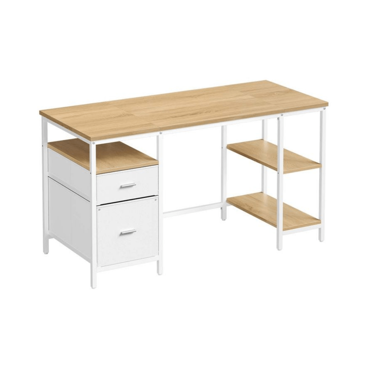 Schreibtisch 140 × 60 cm – Riva – mit 3 Ablagen & 2 Schubladen - nestful