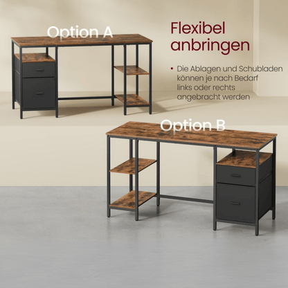 Schreibtisch 140 × 60 cm – Riva – mit 3 Ablagen & 2 Schubladen - nestful