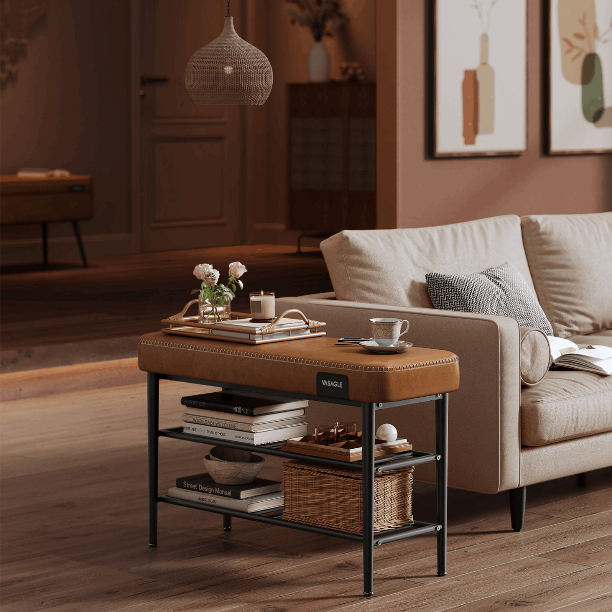Schuhbank - Elena - mit Sitzbank - Karamellbraun - nestful