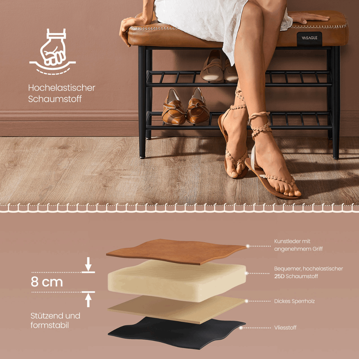 Schuhbank - Elena - mit Sitzbank - Karamellbraun - nestful