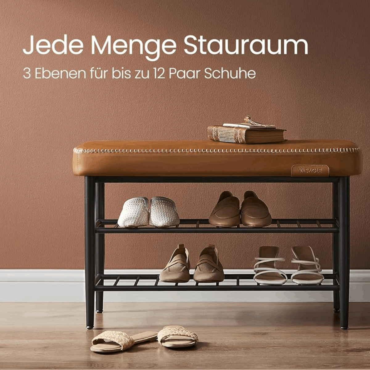 Schuhbank - Elena - mit Sitzbank - Karamellbraun - nestful