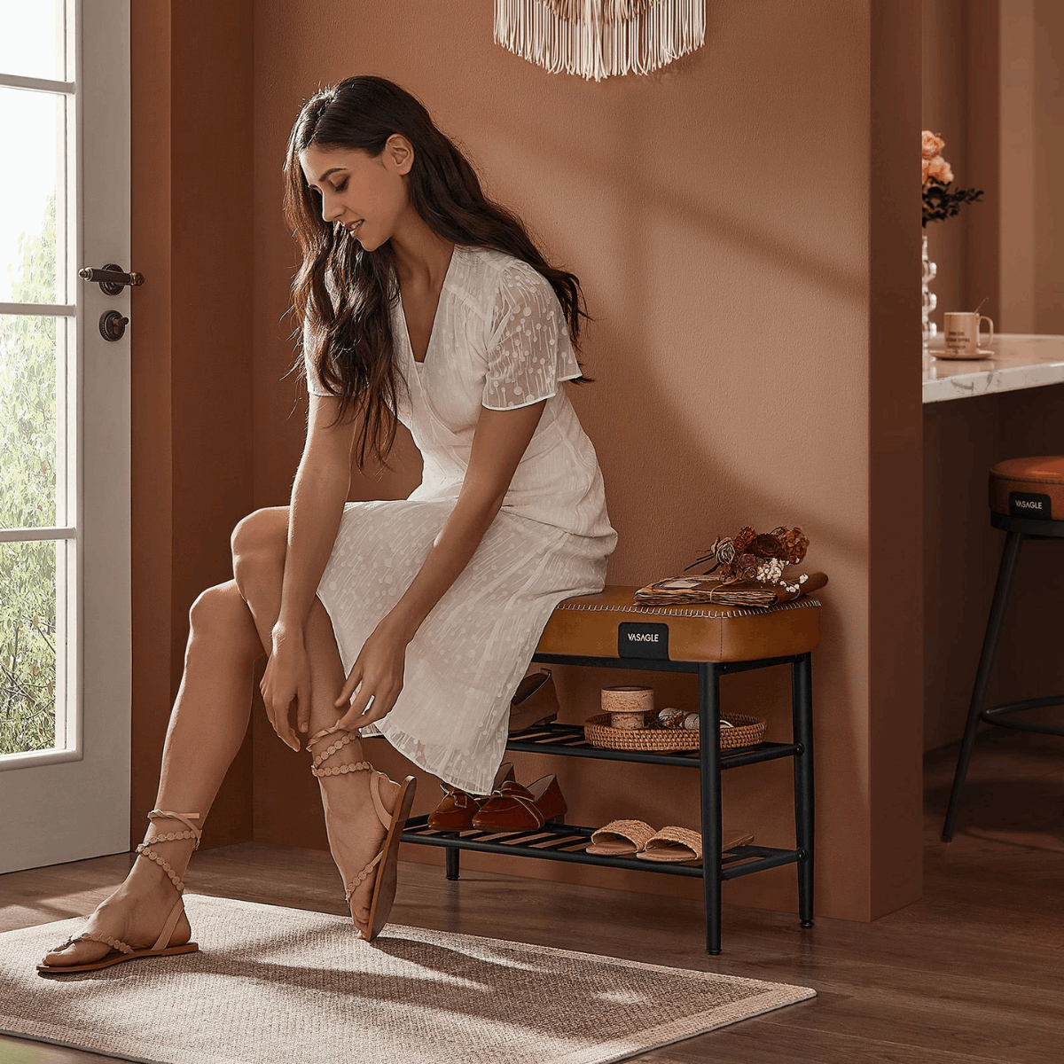 Schuhbank - Elena - mit Sitzbank - Karamellbraun - nestful