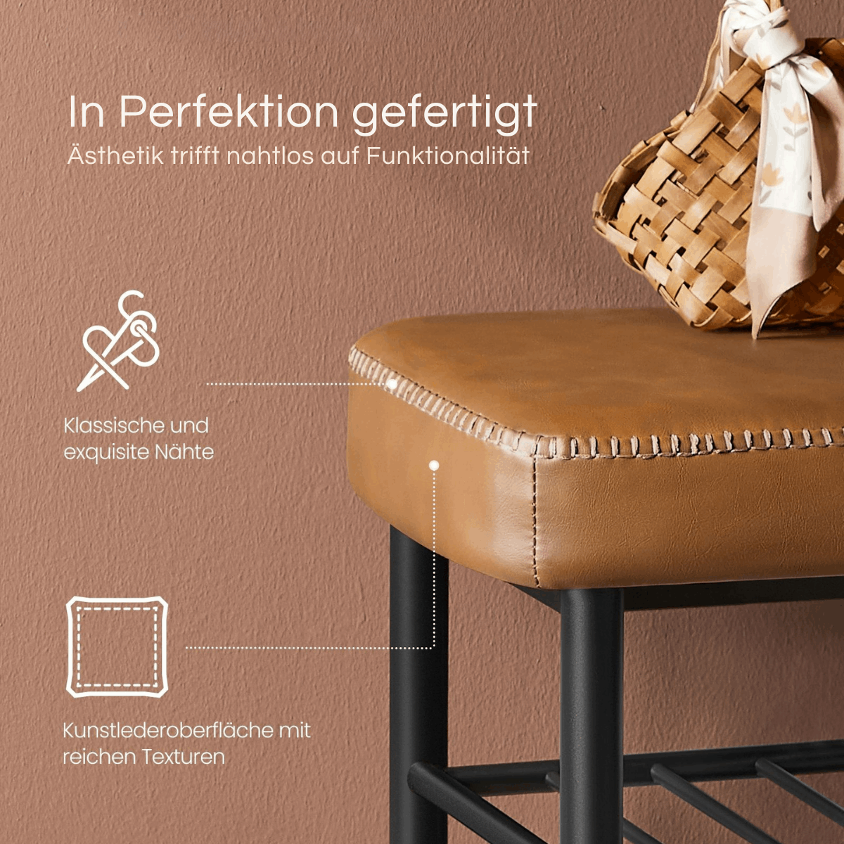 Schuhbank - Elena - mit Sitzbank - Karamellbraun - nestful