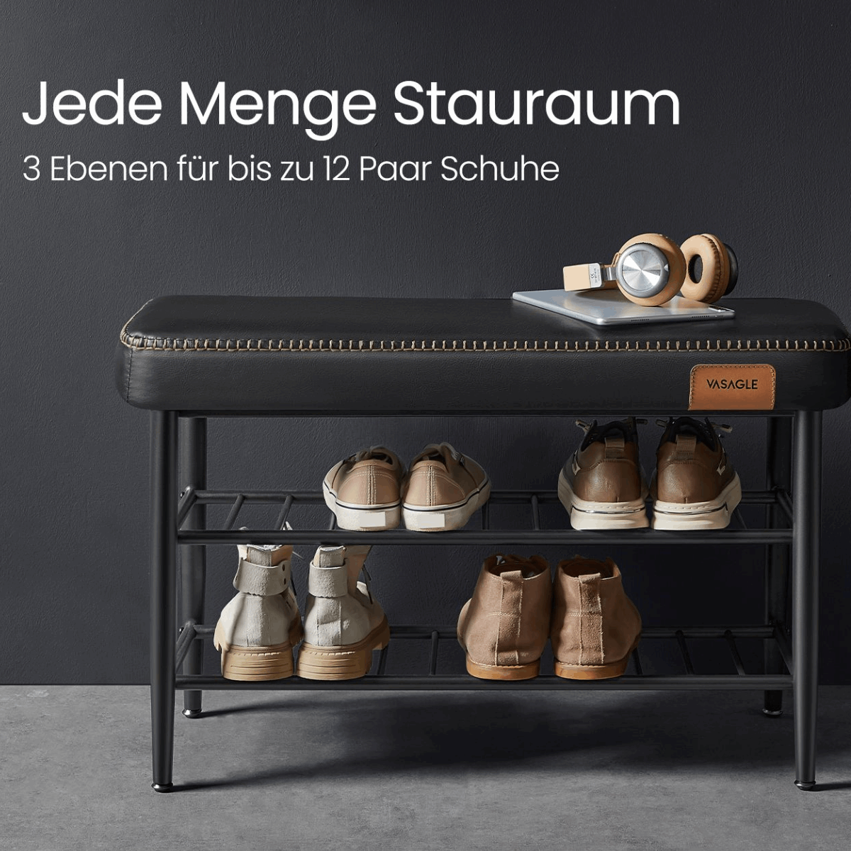 Schuhbank - Elena - mit Sitzbank - Tintenschwarz - nestful