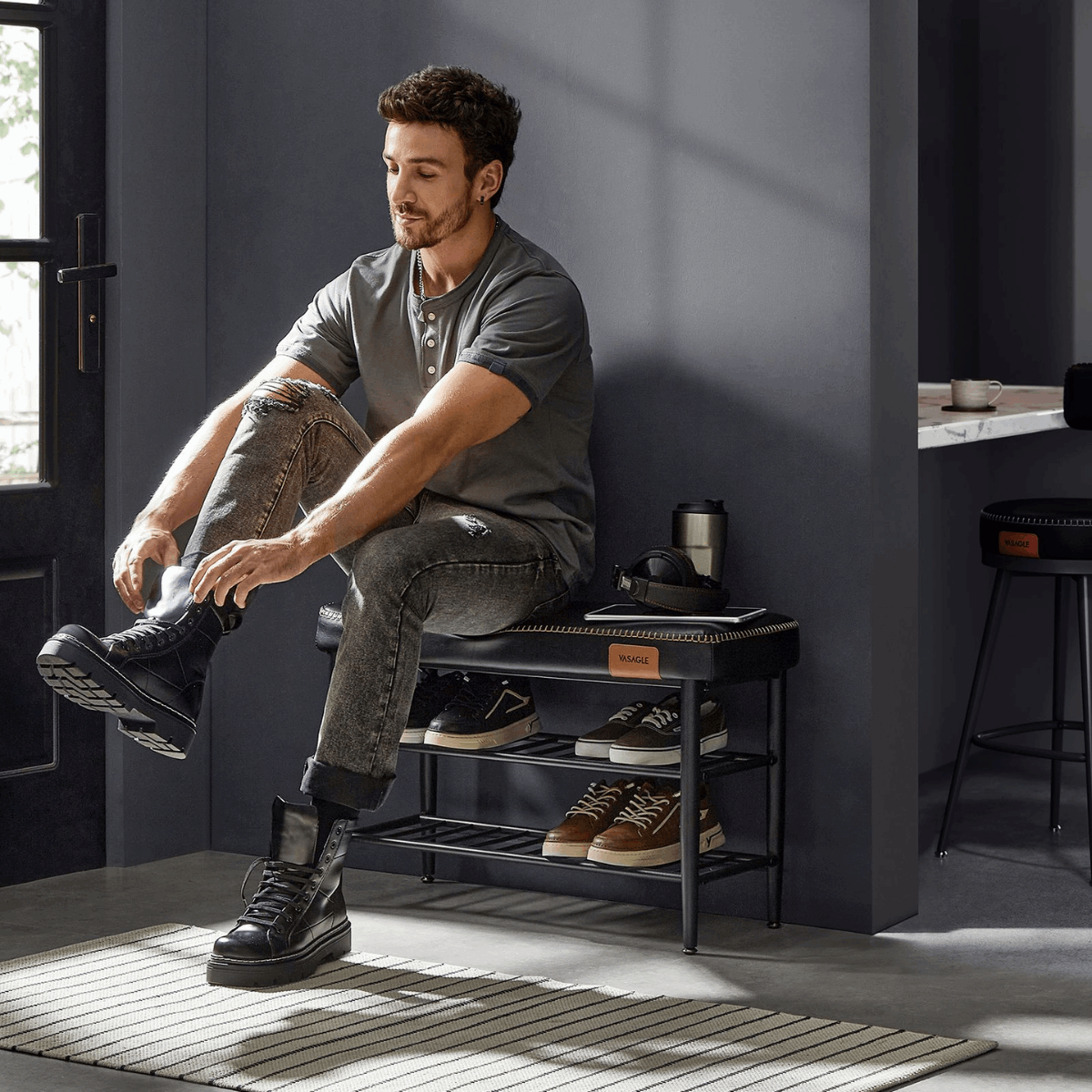 Schuhbank - Elena - mit Sitzbank - Tintenschwarz - nestful