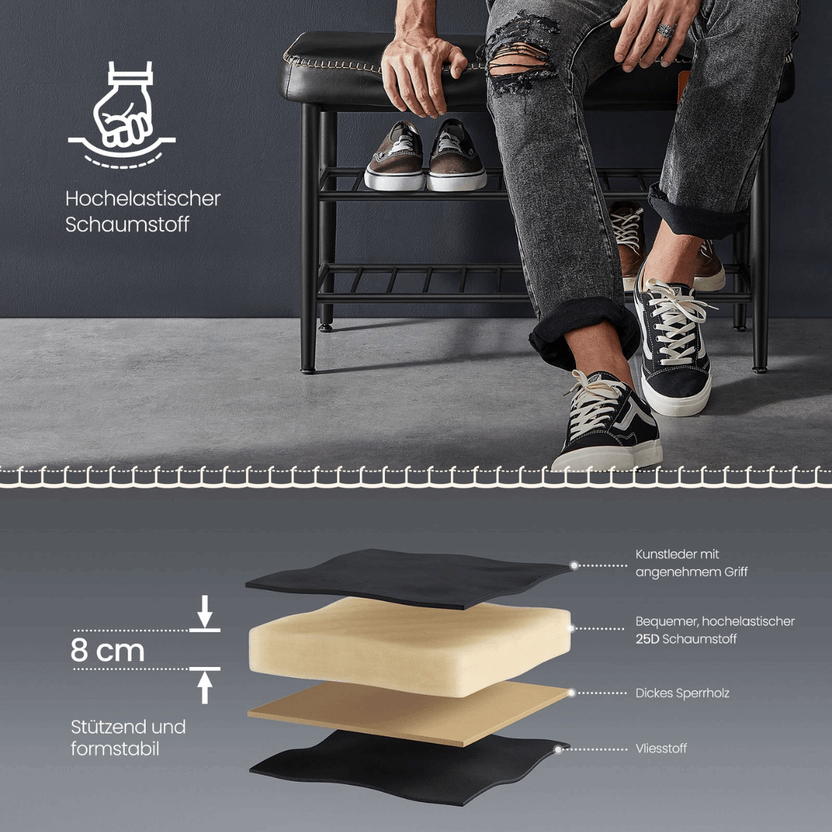 Schuhbank - Elena - mit Sitzbank - Tintenschwarz - nestful