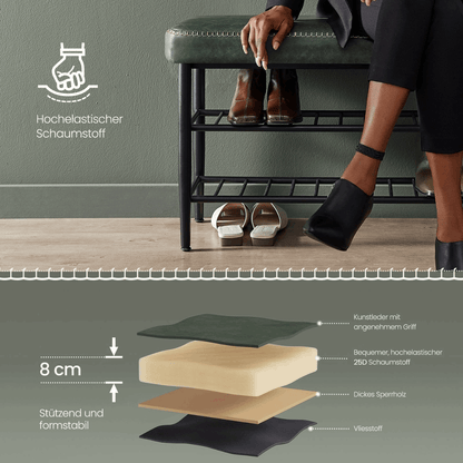 Schuhbank - Elena - mit Sitzbank - Waldgrün - nestful