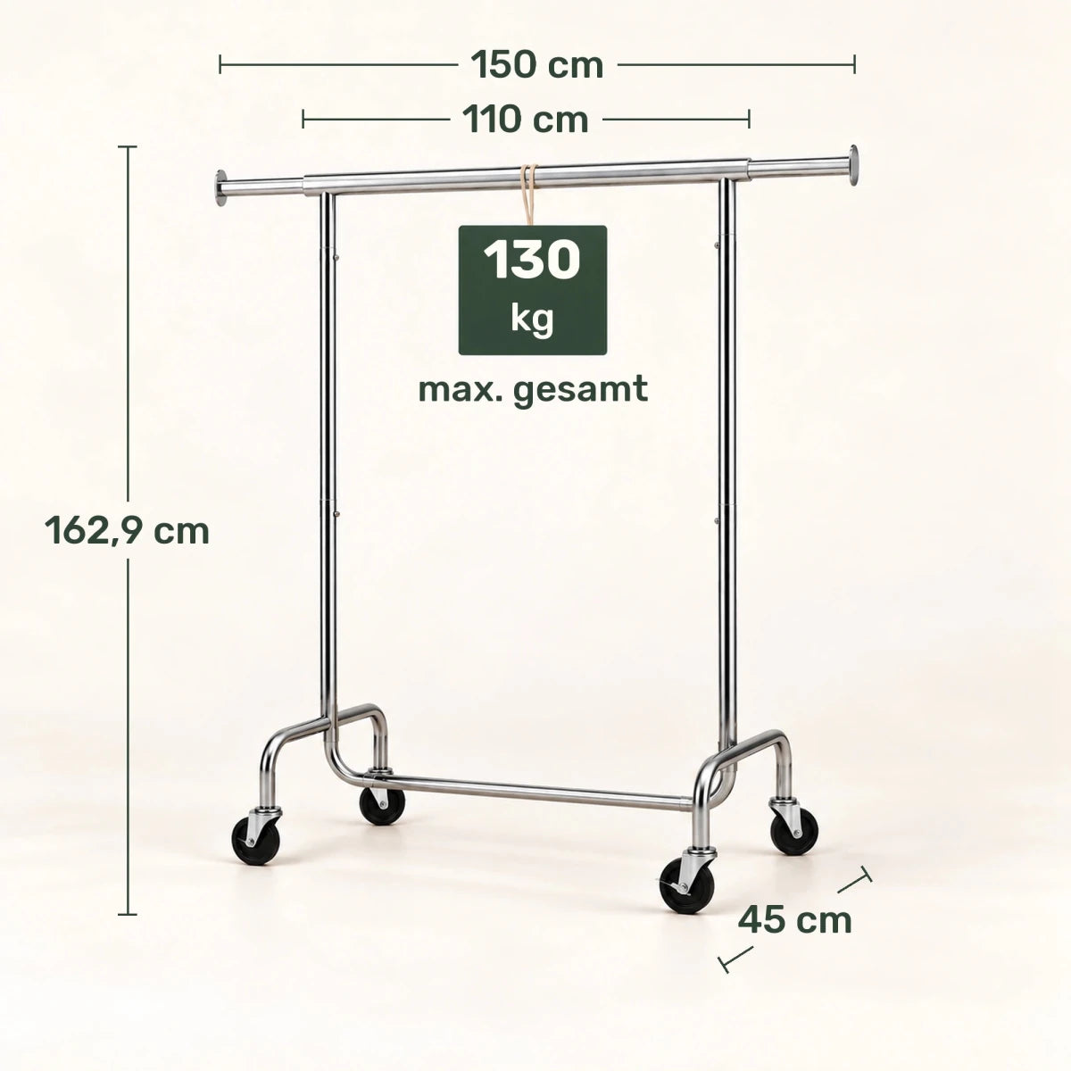 Schwerlast-Kleiderständer auf Rollen Alex – 130 kg, ausziehbar - nestful