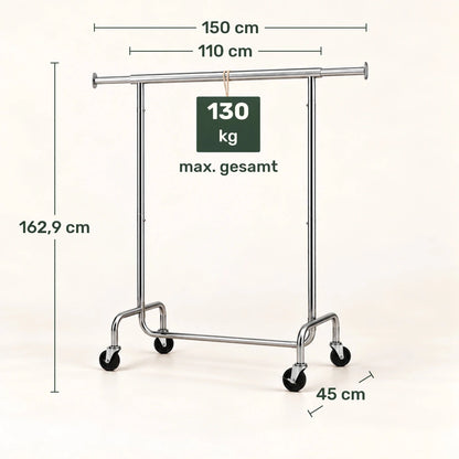 Schwerlast-Kleiderständer auf Rollen Alex – 130 kg, ausziehbar - nestful