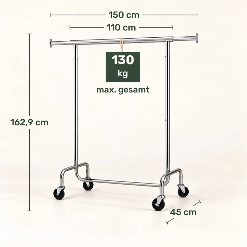Schwerlast-Kleiderständer auf Rollen Alex – 130 kg, ausziehbar - nestful