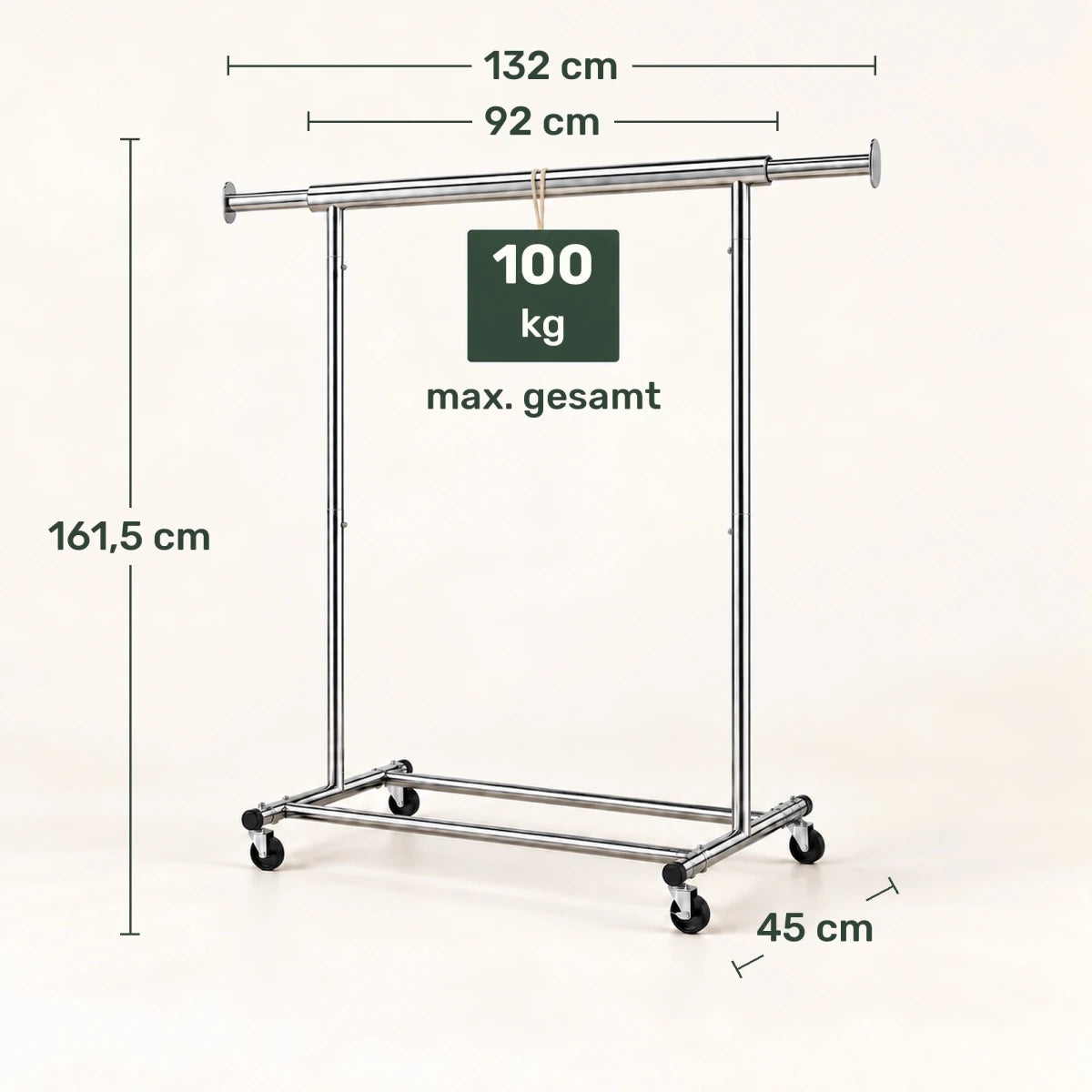 Schwerlast-Kleiderständer auf Rollen Ben – 100 kg, ausziehbar - nestful