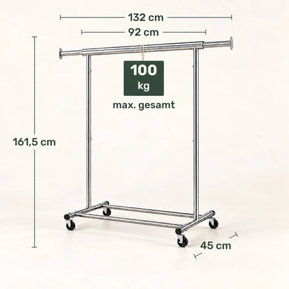 Schwerlast-Kleiderständer auf Rollen Ben – 100 kg, ausziehbar - nestful