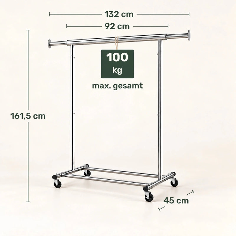 Schwerlast-Kleiderständer auf Rollen Ben – 100 kg, ausziehbar - nestful
