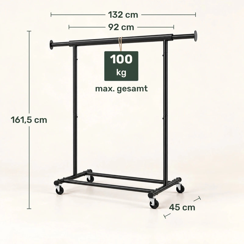Schwerlast-Kleiderständer auf Rollen Ben – 100 kg, ausziehbar - nestful