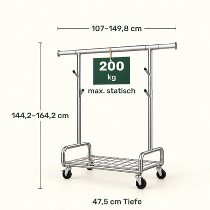 Schwerlast-Kleiderständer auf Rollen Luca – 200 kg, höhenverstellbar und ausziehbar - nestful