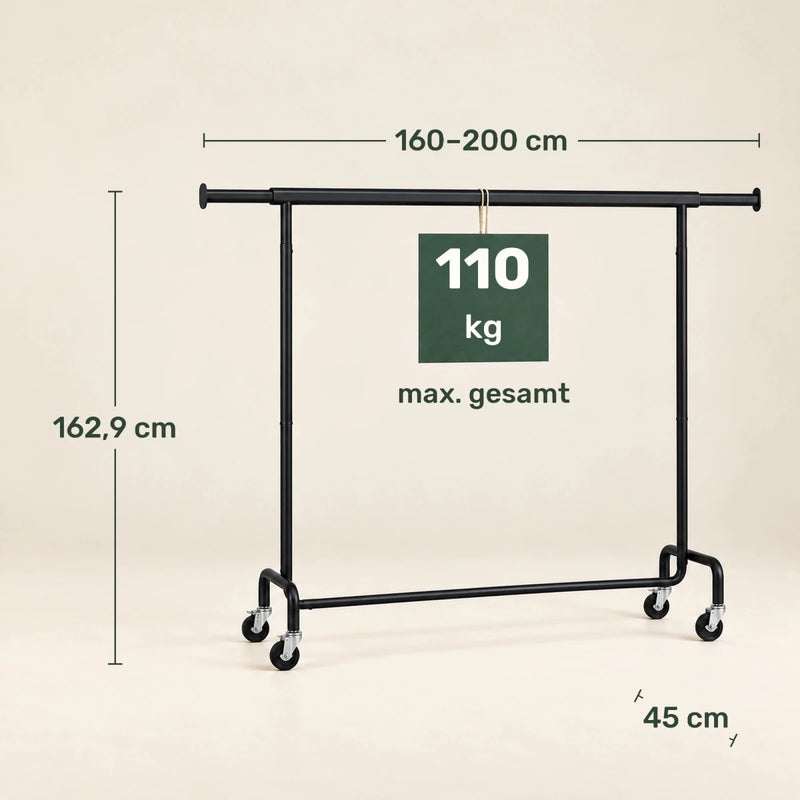 Schwerlast-Kleiderständer auf Rollen Max – 110 kg, ausziehbar 160–200 cm - nestful