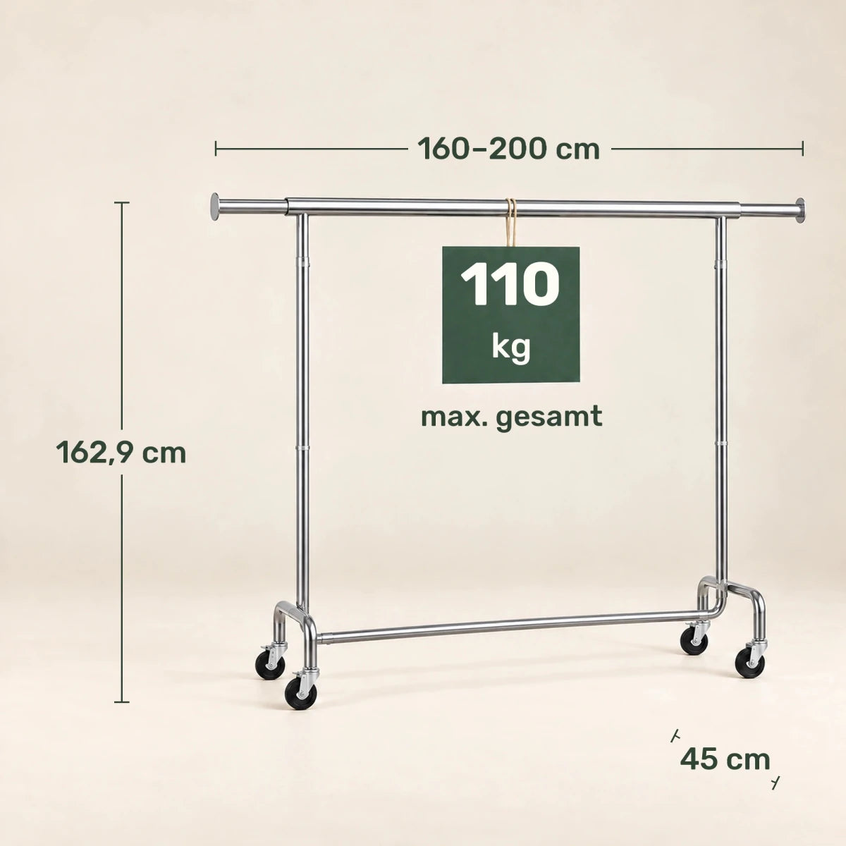 Schwerlast-Kleiderständer auf Rollen Max – 110 kg, ausziehbar 160–200 cm - nestful