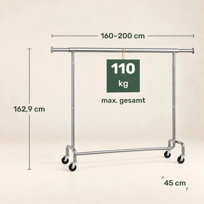 Schwerlast-Kleiderständer auf Rollen Max – 110 kg, ausziehbar 160–200 cm - nestful