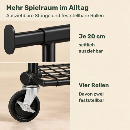 Schwerlast-Kleiderständer auf Rollen Tristan – 180 kg, ausziehbar mit Ablage - nestful