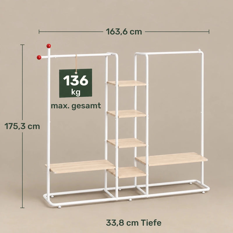 Schwerlast-Kleiderständer Milo – 136 kg, mit 2 Stangen und 6 Ablagen - nestful