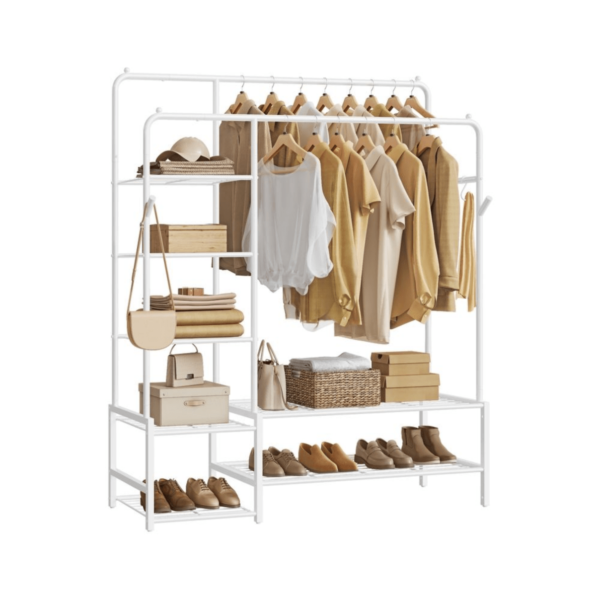 Schwerlast - Kleiderständer Schwarz – Leon – 150 kg, Stehend mit Ablagen - nestful