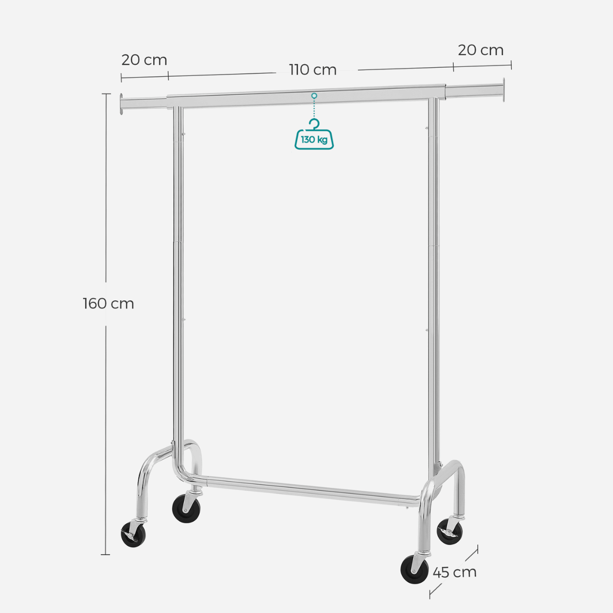 Schwerlast - Kleiderständer 130kg – Alex - Ausziehbar mit Rollen - nestful