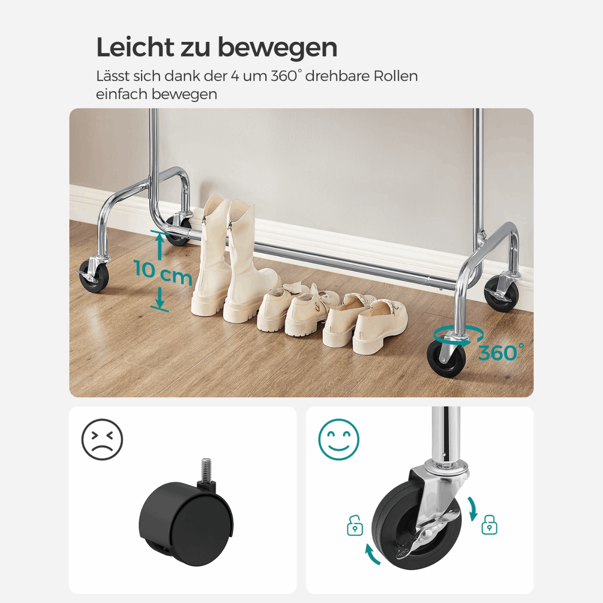Schwerlast - Kleiderständer 130kg – Alex - Ausziehbar mit Rollen - nestful