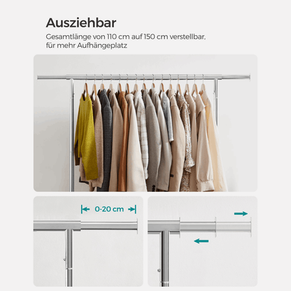 Schwerlast - Kleiderständer 130kg – Alex - Ausziehbar mit Rollen - nestful