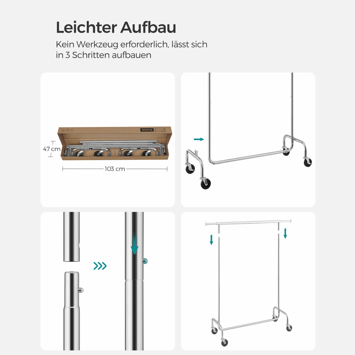 Schwerlast - Kleiderständer 130kg – Alex - Ausziehbar mit Rollen - nestful