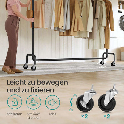 Schwerlast - Kleiderständer 45 x (160 - 200) x 162,9 cm – Max - Ausziehbar mit Rollen - nestful