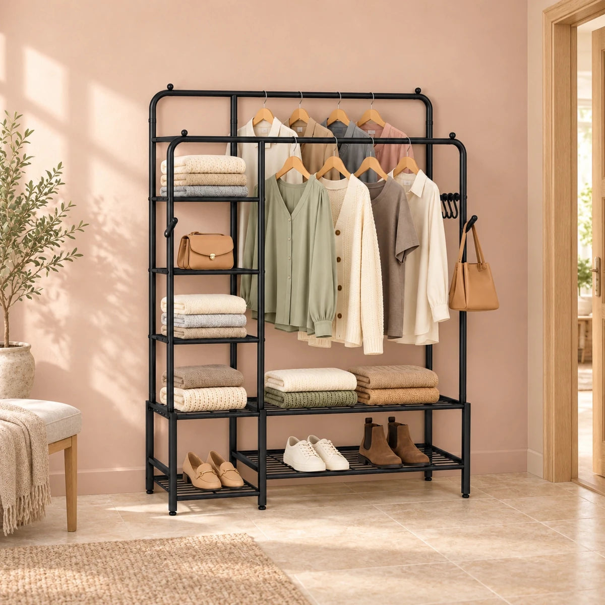 Schwerlast-Kleidersystem Leon – bis 246 kg, mit Stangen und Ablagen - nestful