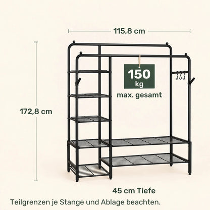 Schwerlast-Kleidersystem Leon – bis 246 kg, mit Stangen und Ablagen - nestful