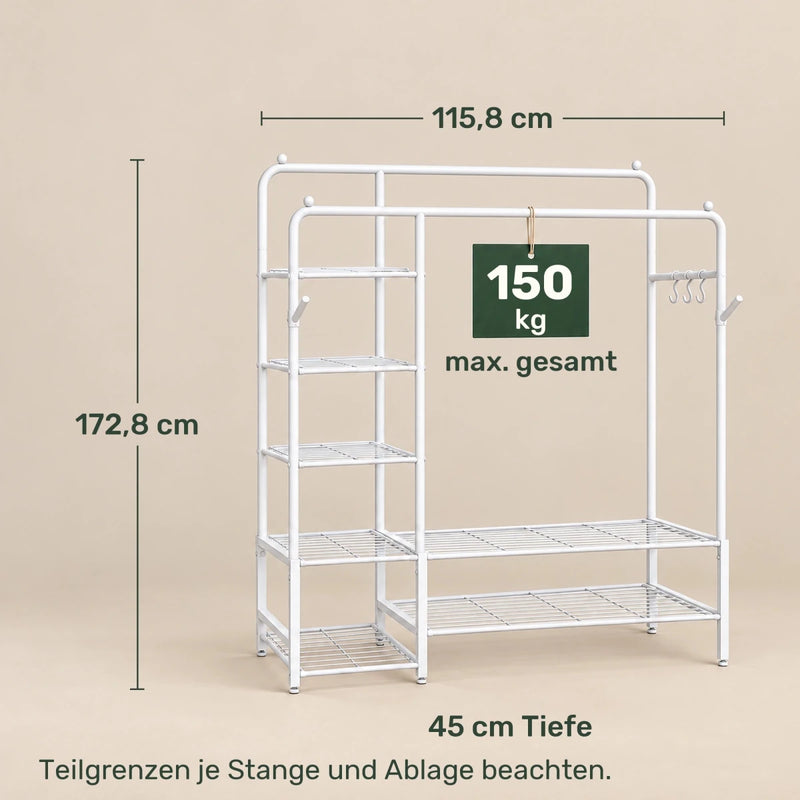 Schwerlast-Kleidersystem Leon – bis 246 kg, mit Stangen und Ablagen - nestful