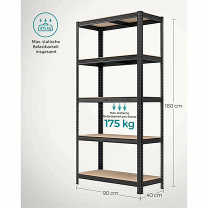 Schwerlastregal - Max - 180x90x40cm bis 875 kg belastbar - 2er Set - nestful