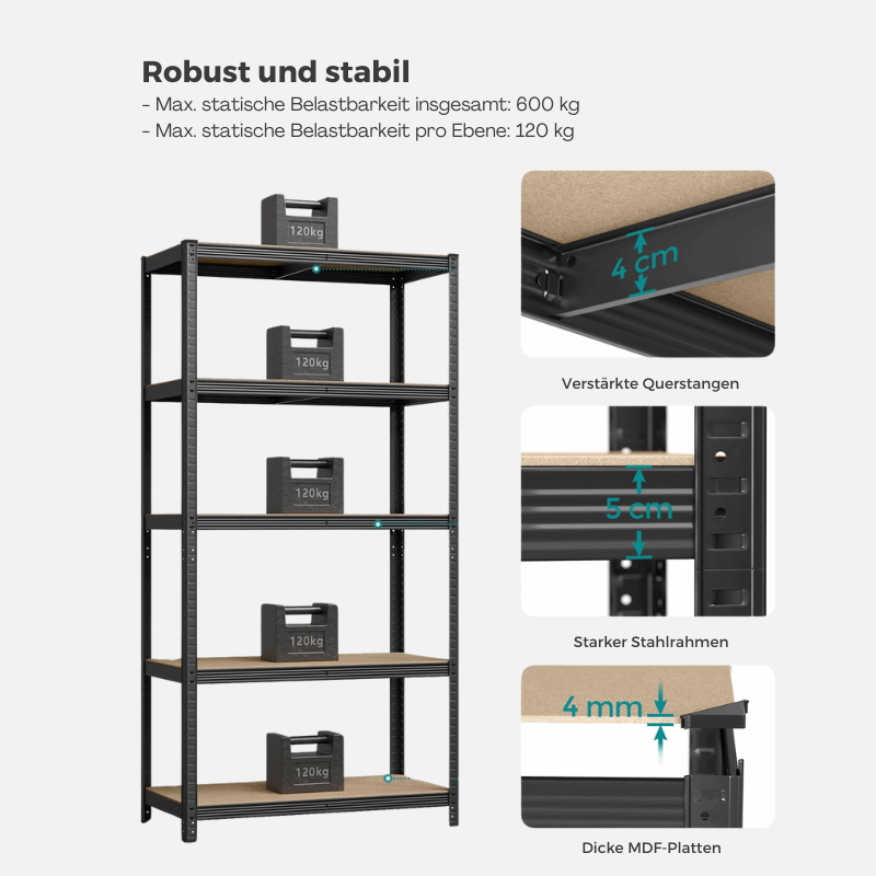 Schwerlastregal - Tobias - 200x100x50cm - Schwarz - nestful
