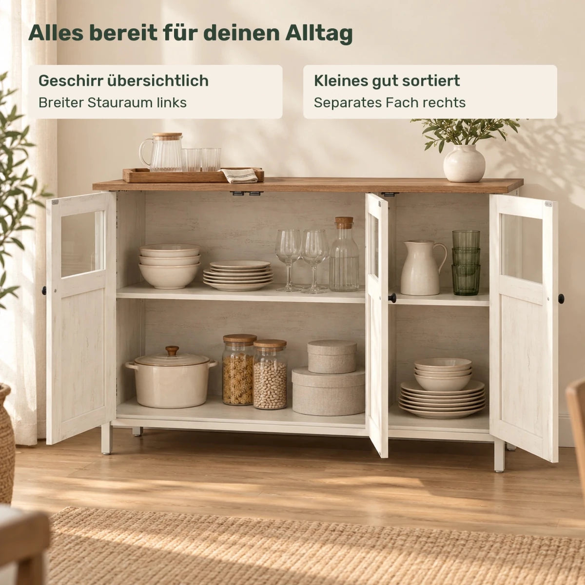Sideboard 100 cm – Silas – mit 3 teilverglasten Türen - nestful