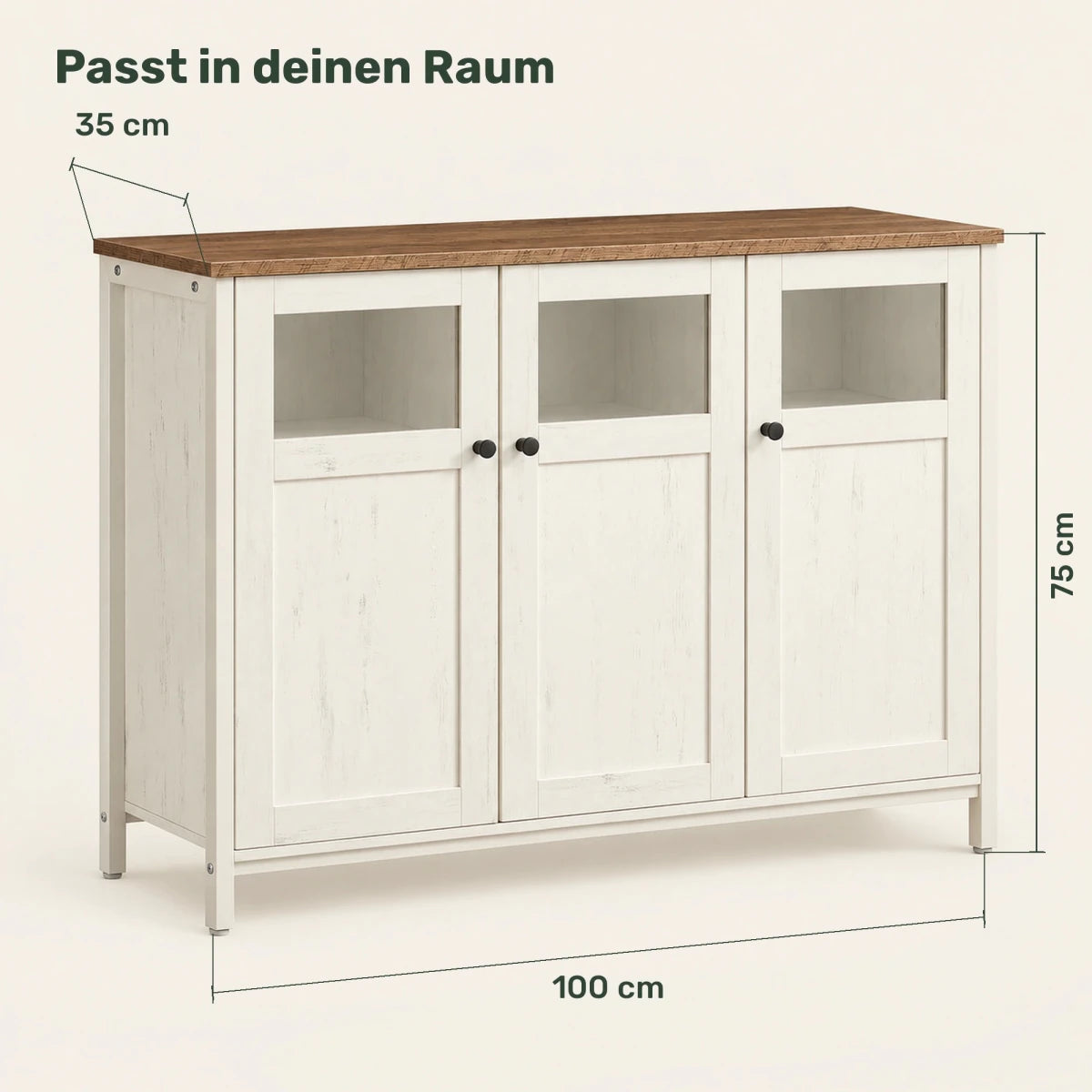 Sideboard 100 cm – Silas – mit 3 teilverglasten Türen - nestful