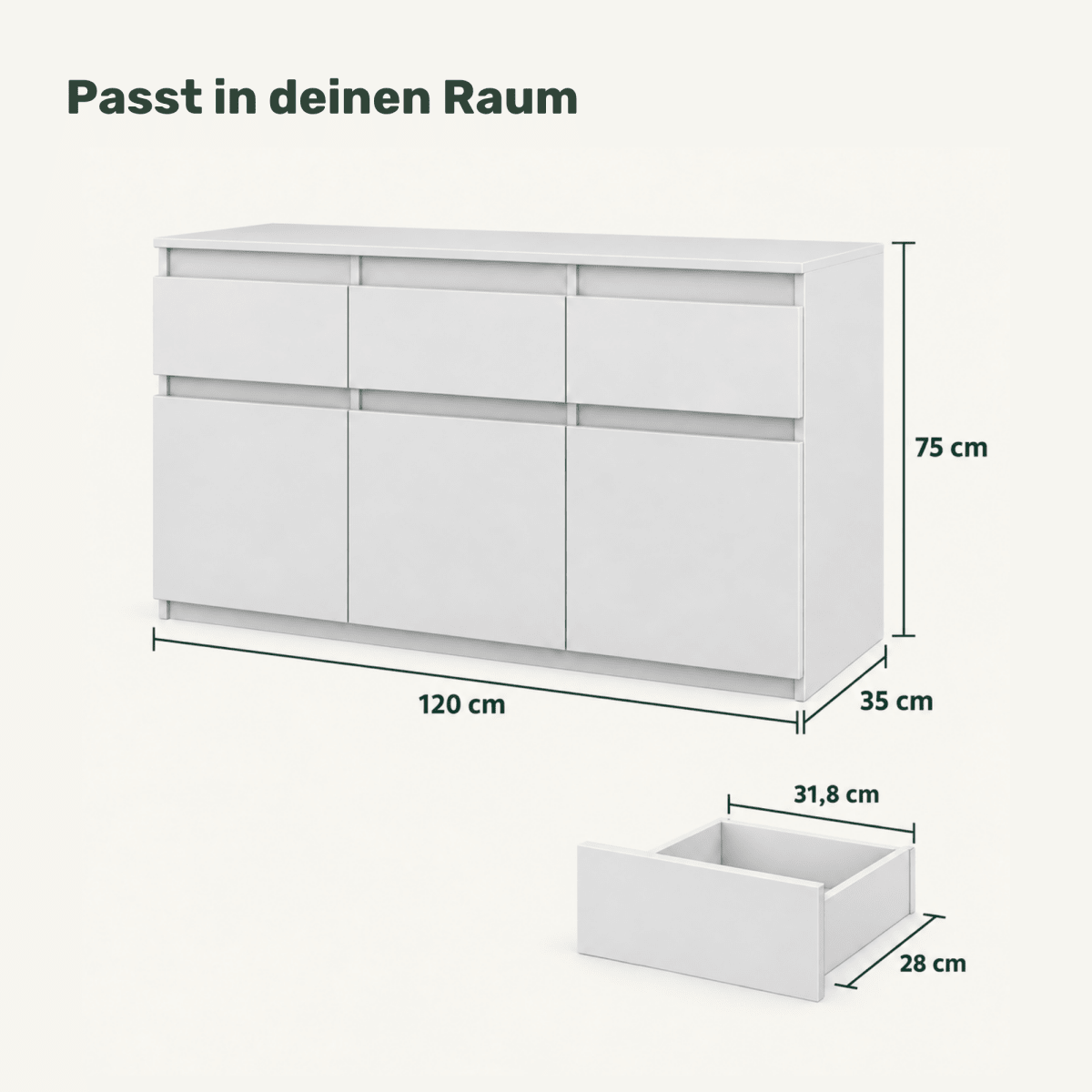 Sideboard 120 cm – Noah – mit 3 Schubladen und 3 Türen - nestful
