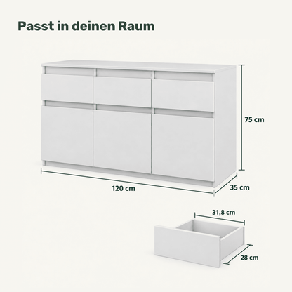 Sideboard 120 cm – Noah – mit 3 Schubladen und 3 Türen - nestful