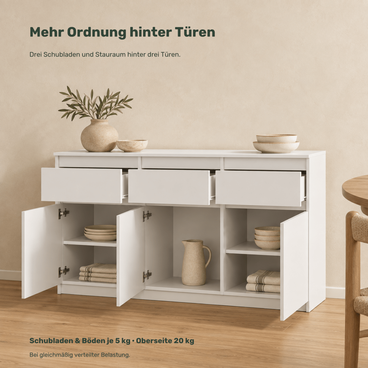 Sideboard 120 cm – Noah – mit 3 Schubladen und 3 Türen - nestful