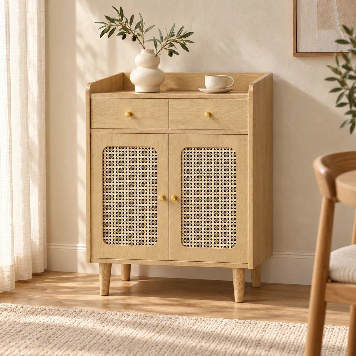 Sideboard 70 cm – Elian – mit 2 Schubladen und Rattanoptik - nestful