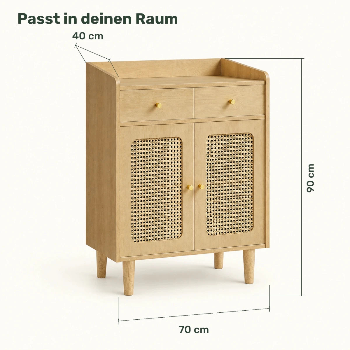 Sideboard 70 cm – Elian – mit 2 Schubladen und Rattanoptik - nestful