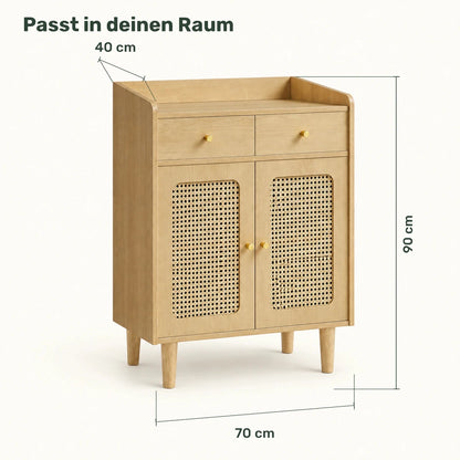 Sideboard 70 cm – Elian – mit 2 Schubladen und Rattanoptik - nestful