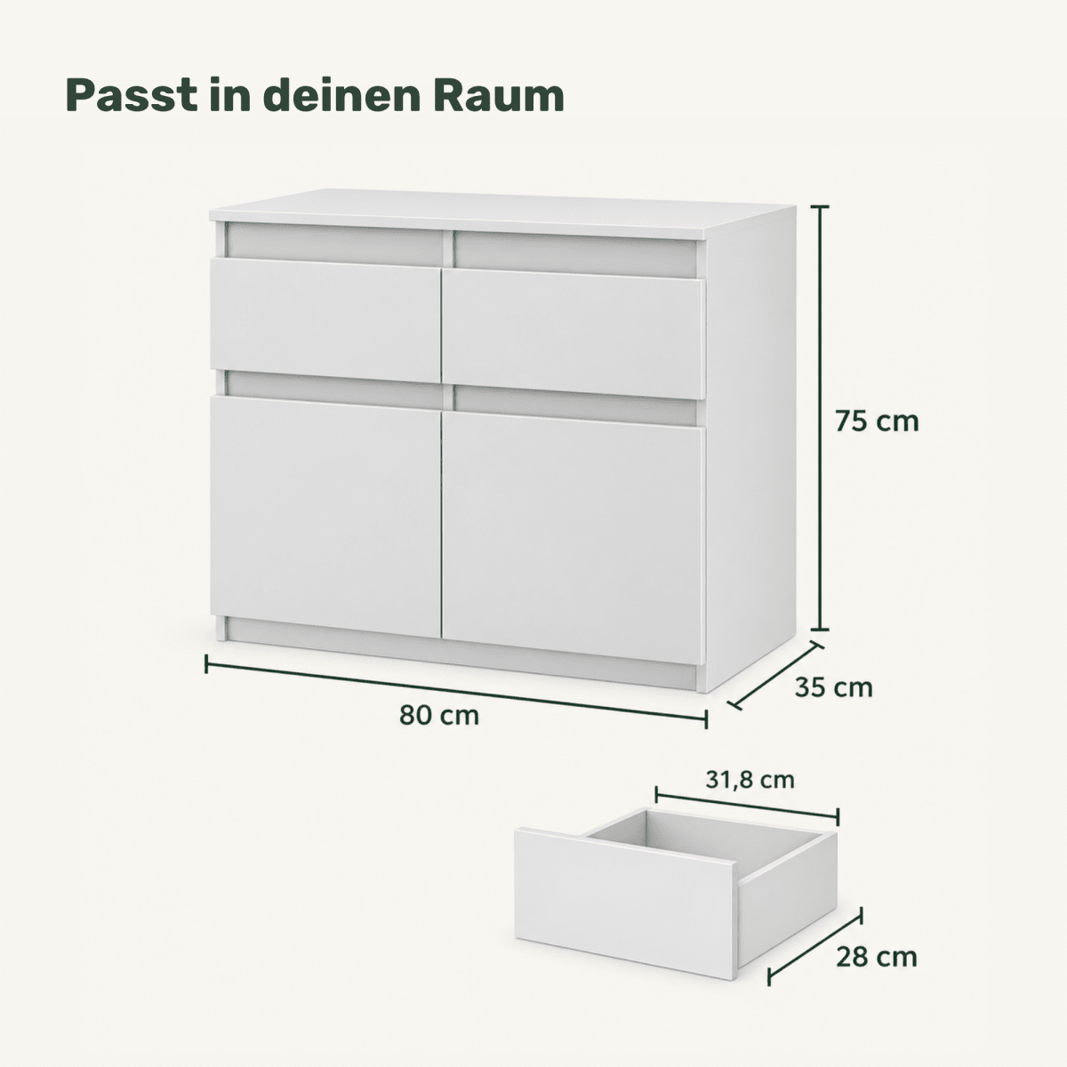 Sideboard 80 cm – Noah – mit 2 Schubladen und 2 Türen - nestful