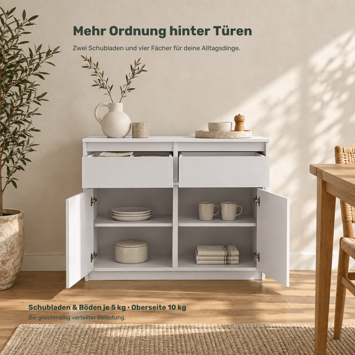 Sideboard 80 cm – Noah – mit 2 Schubladen und 2 Türen - nestful
