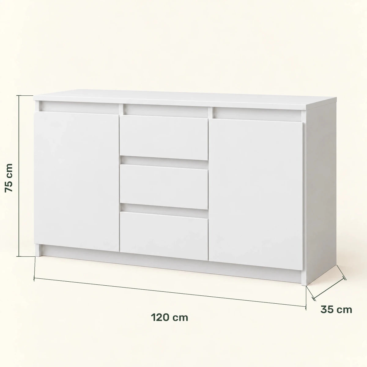 Sideboard mit 3 Schubladen Mikel – 120 cm, mit 2 Türen - nestful