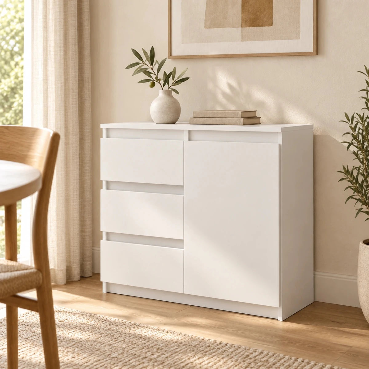 Sideboard mit 3 Schubladen Mikel – 80 cm, mit 1 Tür - nestful