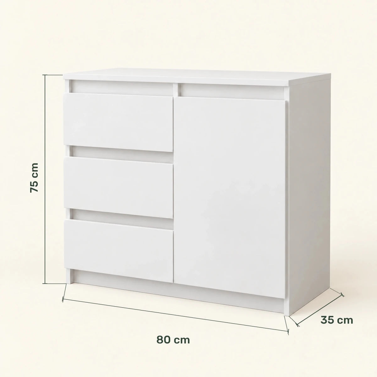 Sideboard mit 3 Schubladen Mikel – 80 cm, mit 1 Tür - nestful