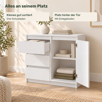 Sideboard mit 3 Schubladen Mikel – 80 cm, mit 1 Tür - nestful