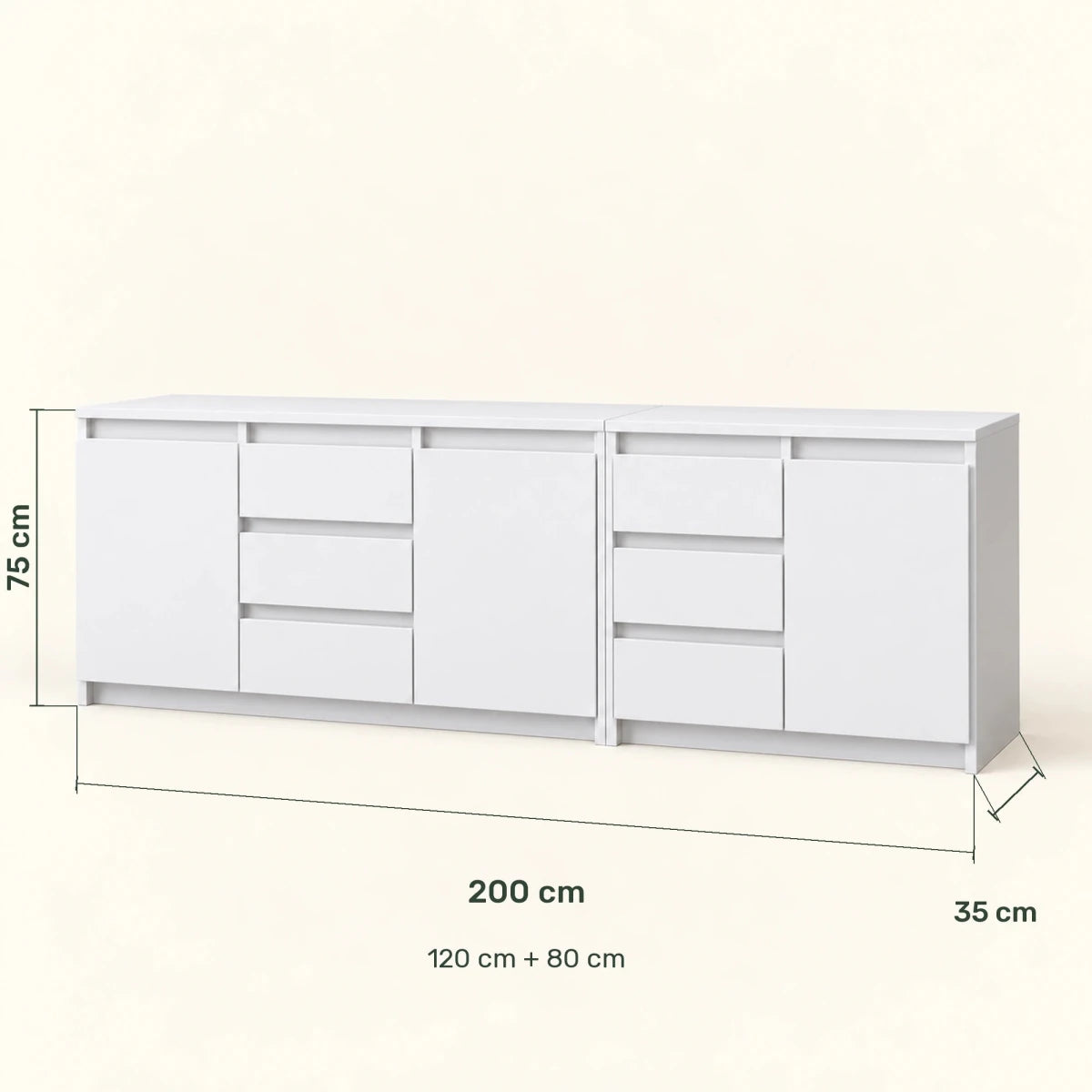 Sideboard-Set Mikel – 200 cm, 6 Schubladen und 3 Türen - nestful